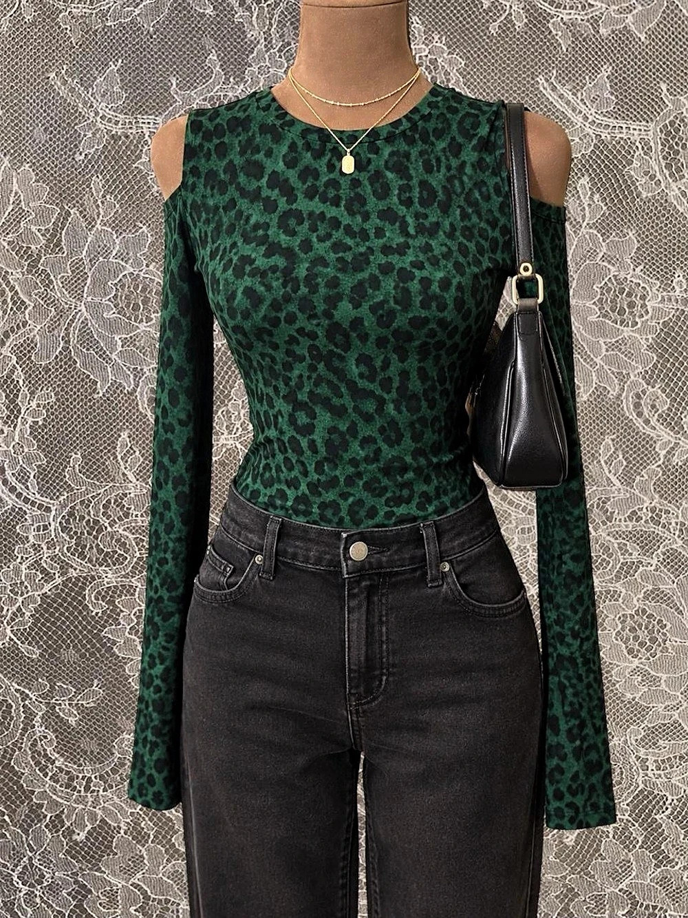 Michael Kors Core of Kors Animal Print Cold Shoulder Top Green XS NWT